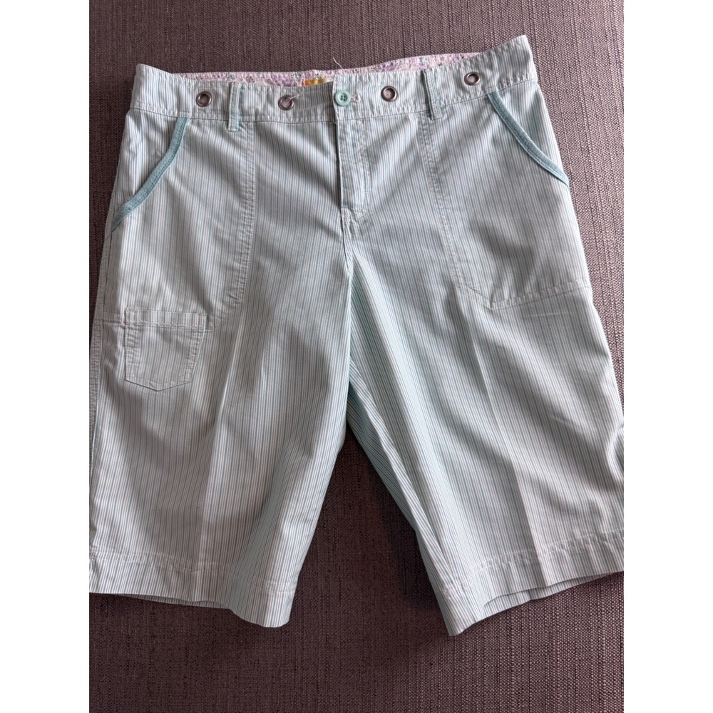 Weatherproof Women's Turquoise White Pinstripe Shorts Size 10 Cotton Stretch